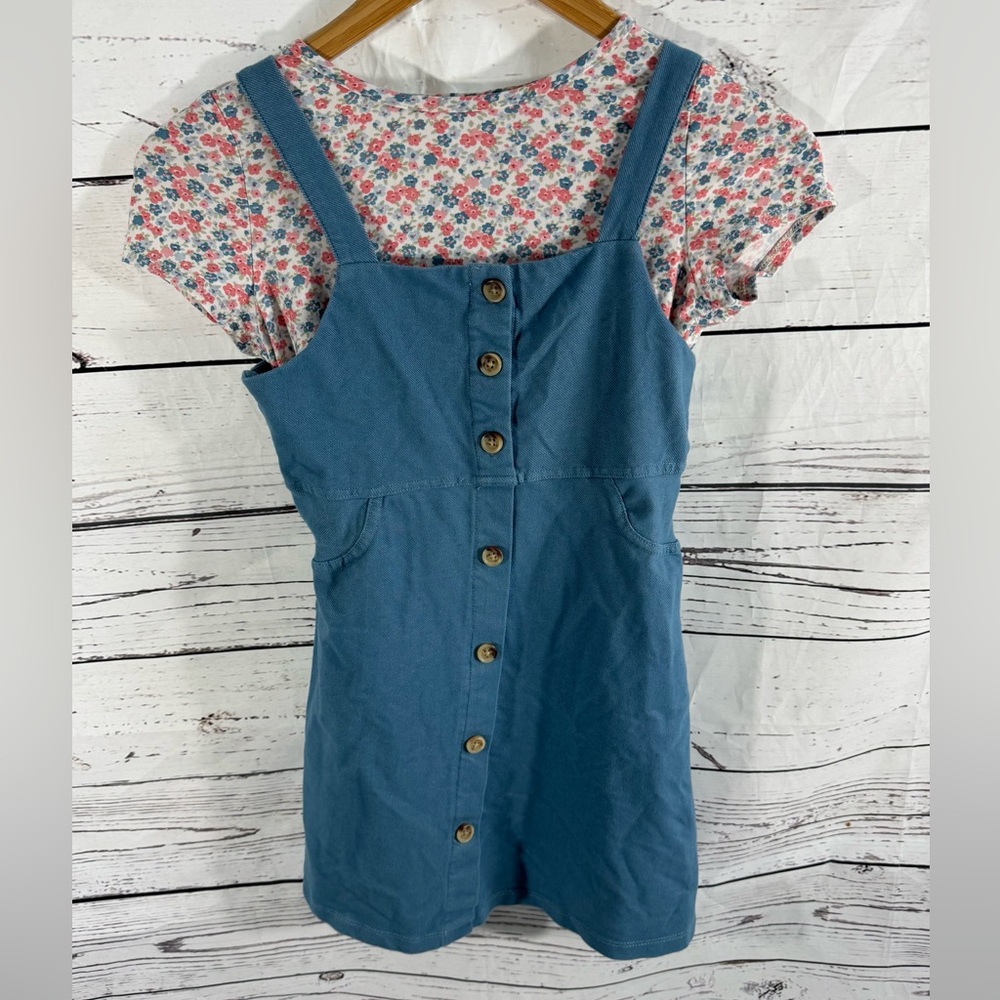 Forever Me Floral Top with Blue Button-Down Dress Girls Size 10 EUC